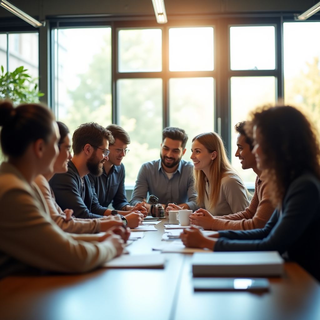 Equipo diverso colaborando en una oficina moderna
